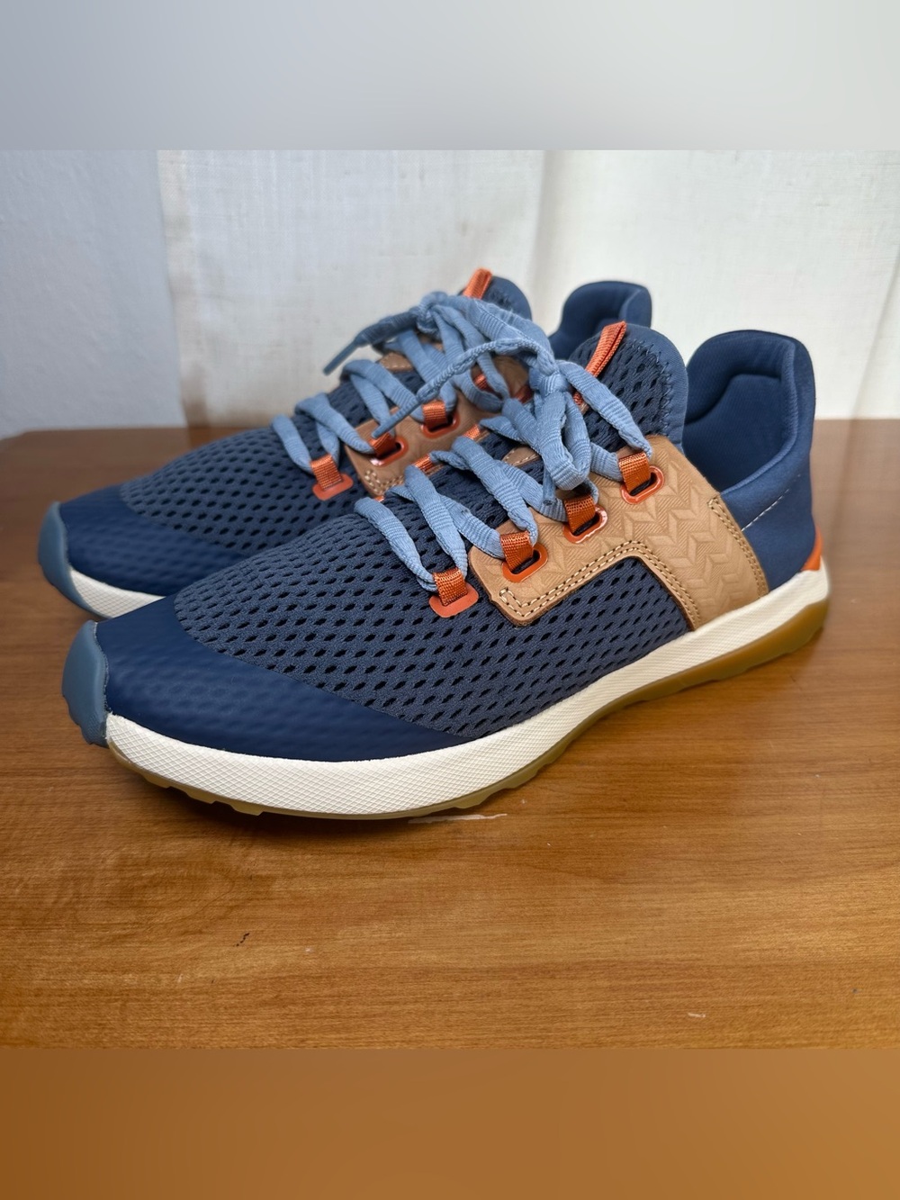 OluKai Women's Navy Blue and Tan Athletic Sneakers with Orange Accents - Picture 2 of 14